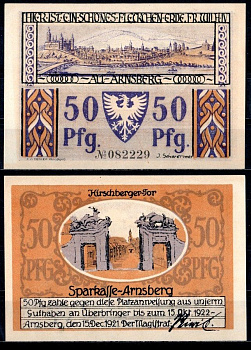 Арнсберг (Пруссия, Вестфалия) 50 пфеннигов 1921 Mehl Grabowski 42.2-1/3 бумага UNC (пресс) 7556-2-2-1