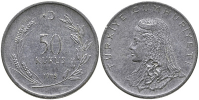 Турция 50 курушей 1973 Анатолийская невеста KM 899 нержавеющая сталь 4541-813