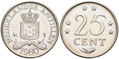 Нидерландские Антилы 25 центов 1980 Юлиана (1948-1980) KM 11 никель 4169-412