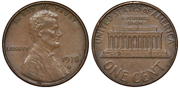 США 1 цент 1976 D, Линкольн KM 201 медь цинк 4122-242