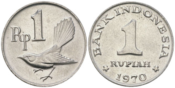 Индонезия 1 рупия 1970 птичка мухоловка KM 20 алюминий UNC 106-523