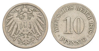 Германия 10 пфеннигов 1898 J, Вильгельм II (1888-1918) KM 12, J. 13 медно-никель 4640-239