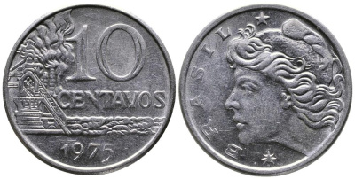 БРАЗИЛИЯ 10 СЕНТАВО 1975 KM 578.1а нержавеющая сталь 3336-855