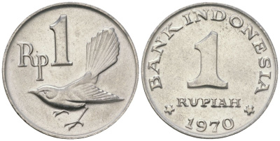 Индонезия 1 рупия 1970 птичка мухоловка KM 20 алюминий UNC 106-523