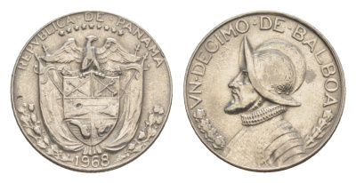 Панама 1/10 бальбоа (10 сентесимо) 1968 KM 10 медь плакированная медно-никелем 4644-133