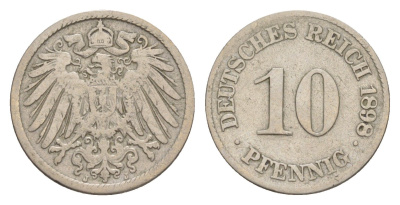 Германия 10 пфеннигов 1898 J, Вильгельм II (1888-1918) KM 12, J. 13 медно-никель 4640-239