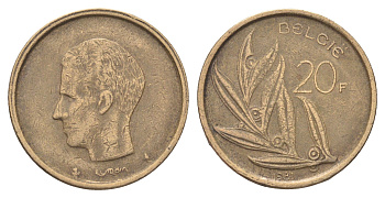 Бельгия 20 франков 1981 Belgie, Бодуэн I (1951-1993) KM 160 никель латунь 4704-1245