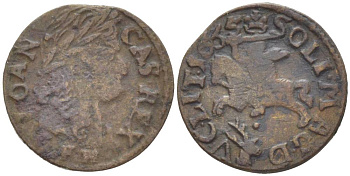 Великое княжество Литовское 1 солид 1666 GFH, Ян II Казимир (1648-1668), боратынка, вес 1,12 гр. KM 50 медь 66-865