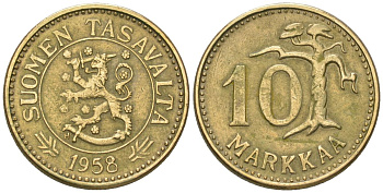 Финляндия 10 марок 1958 H KM 38 алюминиевая бронза 4169-726