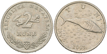 Хорватия 2 куна 2003 тунец, легенда на хорватском KM 10 медь цинк никель 4448-1223