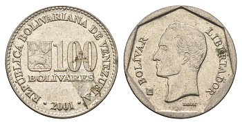 Венесуэла 100 боливаров 2001 Симон Боливар Y 83 сталь плакированная никелем 4662-1016