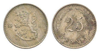 Финляндия 25 пенни 1938 KM 25 медно-никель 4647-456