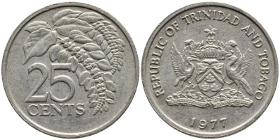 Тринидад и Тобаго 25 центов 1977 цветок дикая пуансеттия KM 32 медно-никель 4396-732