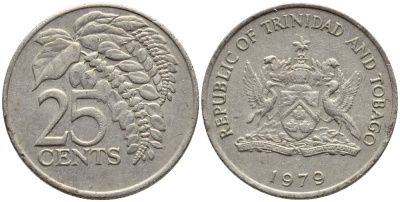 Тринидад и Тобаго 25 центов 1979 цветок дикая пуансеттия KM 32 медно-никель 4396-743