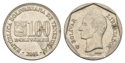Венесуэла 100 боливаров 2001 Симон Боливар Y 83 сталь плакированная никелем 4662-1016