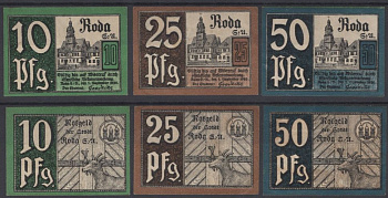 Рода полный набор из 3 нотгельдов (10, 25 и 50 пфеннигов) 1920 Grabowski R32.5 бумага UNC (пресс) 7556-4-1-1