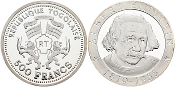 Того 500 франков 2000 Альберт Эйнштейн (1879-1955) KM 19 серебро PROOF 04-318-21