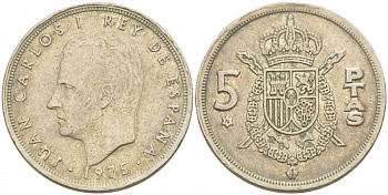 ИСПАНИЯ 5 ПЕСЕТ 1975 (76) ХУАН КАРЛОС I KM 807 медно-никель 3718-616