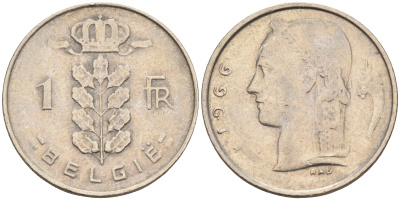 БЕЛЬГИЯ 1 ФРАНК 1966 BELGIE KM 142.1 медно-никель 4589-752