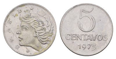 Бразилия 5 сентаво 1975 редкий год KM 577.2 нержавеющая сталь 441-1422