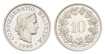 Швейцария 10 раппенов 1990 B KM 27 медно-никель 4705-867