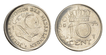 Нидерланды 10 центов 1975 Юлиана (1948-1980) KM 182 никель 4615-542