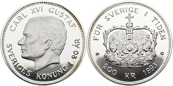 Швеция 200 крон 1993 Карл XVI Густав (1973- ), 20 лет правления KM 881 серебро BUNC 1095-6-42