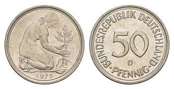 ФРГ 50 пфеннигов 1978 D KM 109.2, J. 384a медно-никель 4636-1231