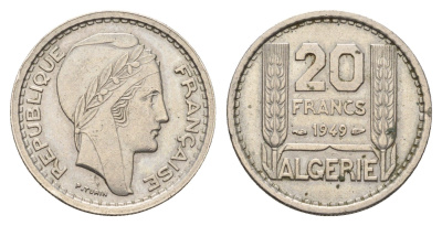 Алжир 20 франков 1949 KM 91 медно-никель 87-1143