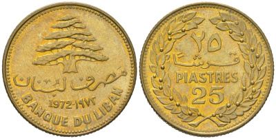 Ливан 25 пиастров 1972 KM 27.1 никель латунь aUNC 4582-623