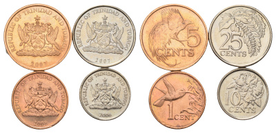 Тринидад и Тобаго набор из 4 монет (1, 5, 10, 25 центов) 2006, 2007 и 2008 KM 29, 30, 31 и 32 UNC 4669-841-844