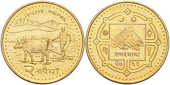 Непал 2 рупии 2006 VS2063 KM 1188 сталь плакированная латунью 4572-825