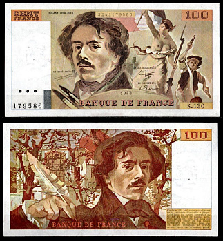 Франция 100 франков 1988 Pick 154 d бумага 7222-64-2-1