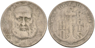 Бразилия 100 рейс 1938 Маркиз Тамандаре KM 536 медно-никель 4115-633