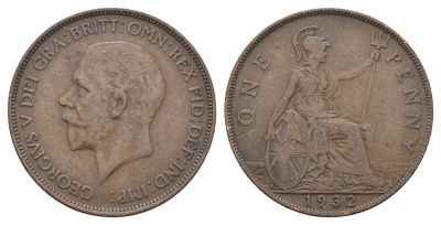 Великобритания 1 пенни 1932 Георг V (1910-1936) KM 838, Spink 4055 бронза 4661-732