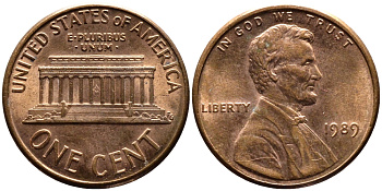 США 1 ЦЕНТ 1989 ЛИНКОЛЬН KM 201b цинк плакированный медью 4178-263