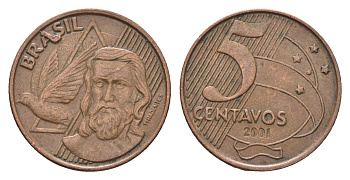 Бразилия 5 сентаво 2001 KM 648 сталь плакированная медью 4663-521