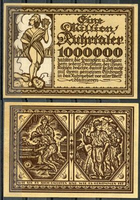Германия, Рурская область 1000000 рурских талеров 1923 нотгельд пропаганды бумага UNC (пресс) 444-60-2-1