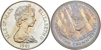 Остров Мэн 1 крона 1981 Международный год инвалидов, Сэр Фрэнсис Чичестер, яхта KM 80 медно-никель UNC 118-1224