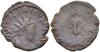 Римская Империя (императоры в Галлии) антониниан 273 - 274 Тетрик I. VIRTVS AVGG, Марс, держащий копье, Колония Агриппины, Very fine RIC 148 биллон 1073-14-27