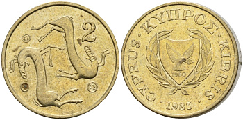 Кипр 2 цента 1983 KM 54.1 никель латунь 4174-1226