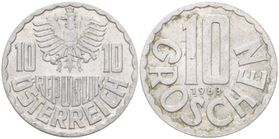 Австрия 10 грошей 1968 KM 2878 алюминий 3457-1263