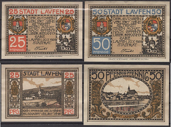Лауфен полный набор из 2 нотгельдов (25 и 50 пфеннигов) 1920 Grabowski L20.1 бумага aUNC 2193-2-1-2