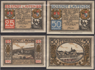 Лауфен полный набор из 2 нотгельдов (25 и 50 пфеннигов) 1920 Grabowski L20.1 бумага aUNC 2193-2-1-2