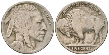 США 5 центов 1923 индеец, бизон KM 134 медно-никель 4614-1048