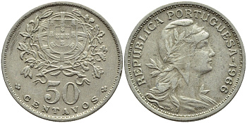 Португалия 50 сентаво 1966 KM 577 медно-никель 4395-832