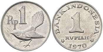 Индонезия 1 рупия 1970 птичка мухоловка KM 20 алюминий UNC 106-553