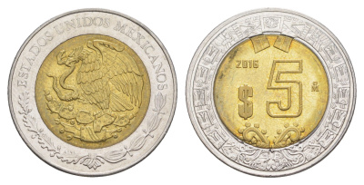 Мексика 5 песо 2016 Mo KM 605 биметалл UNC 4637-712