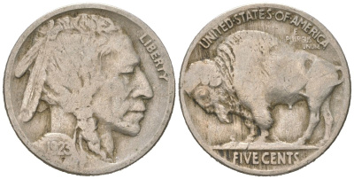 США 5 центов 1923 индеец, бизон KM 134 медно-никель 4614-1048