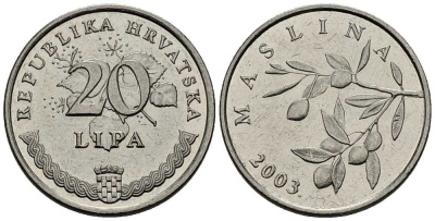 Хорватия 20 лип 2003 олива, легенда на хорватском KM 7 сталь плакированная никелем 211-825
